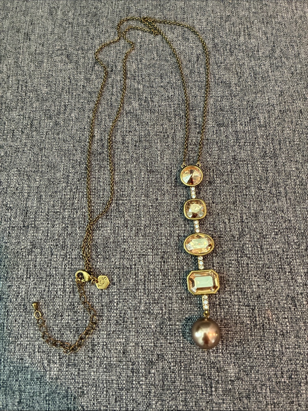 Touchstone Crystal Gold-Tone Necklace with Yellow Crystals and Metallic Pearl